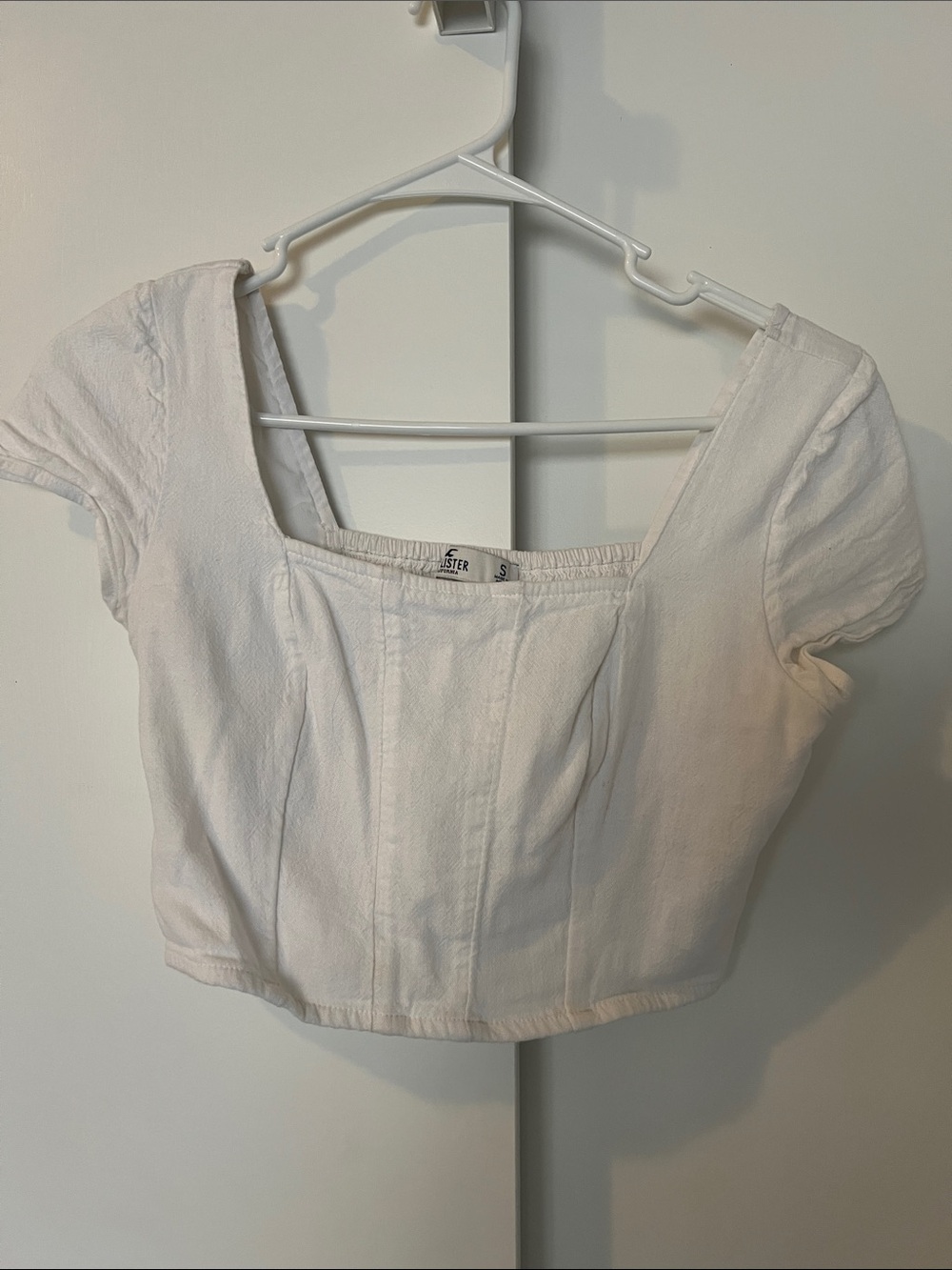 Hollister White Square Neck Cap Sleeve Crop Top